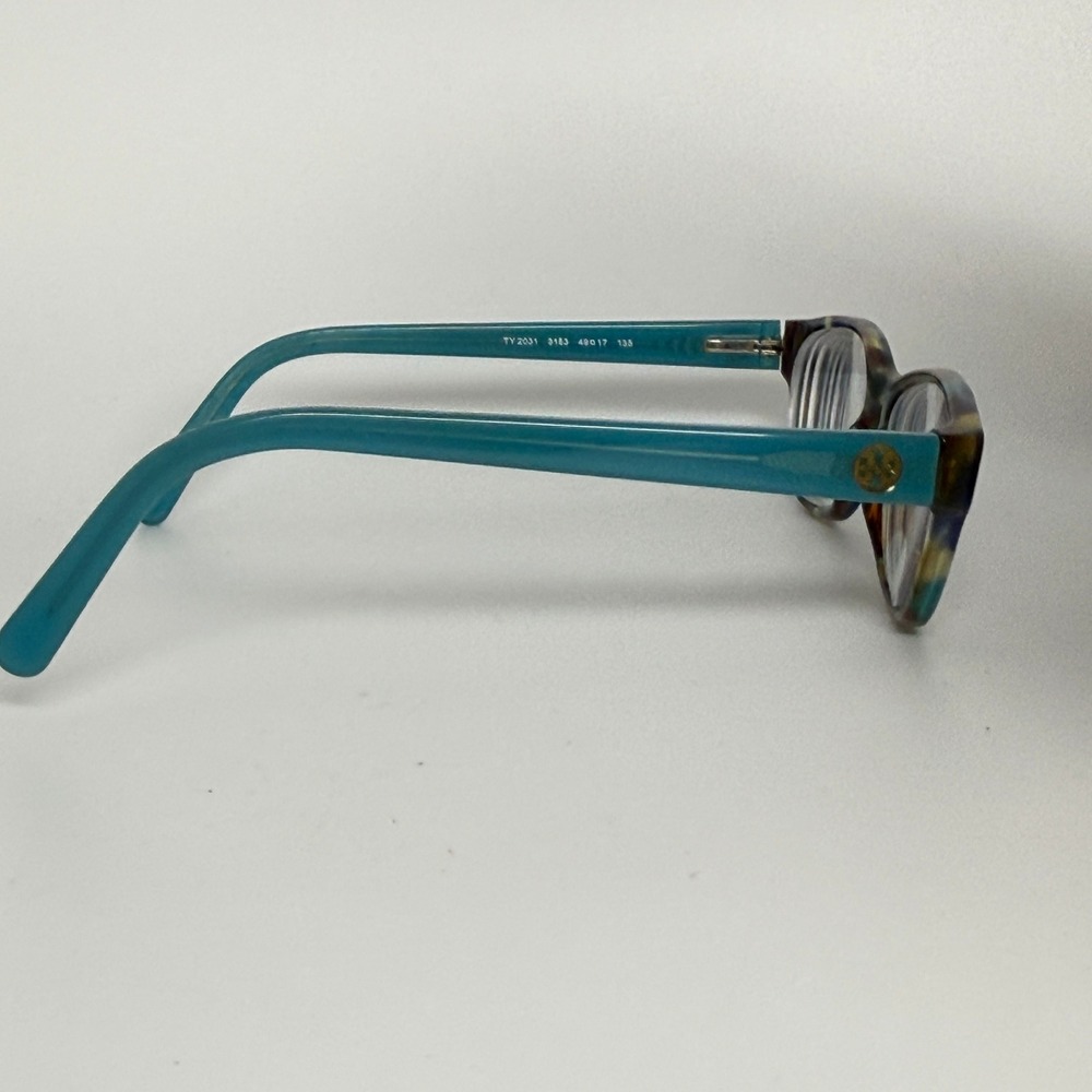 Tory Burch Multicolor Tortoiseshell Cat-Eye Glasses with Teal Temples - Picture 4 of 7
